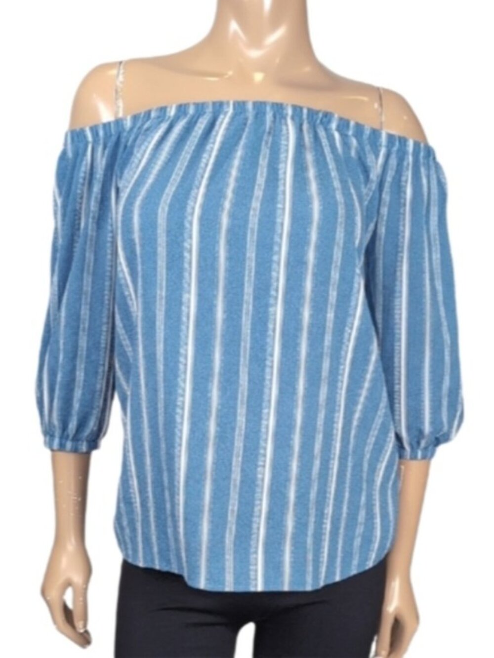 Rebel Sugar Striped Off Shoulder Blouse Womens Size XS Blue White Top